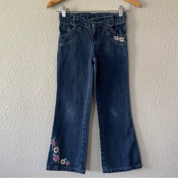 Beetlejuice London Flare Jeans Girls Size 8 Blue Dark Wash Denim Embroidered - Picture 1 of 14